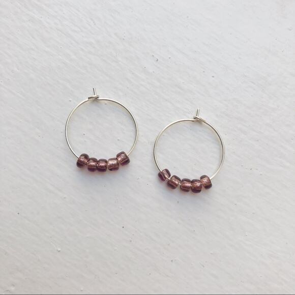 Deluxe bundle 9 pairs handmade silver beaded hoop earrings - Picture 4 of 11